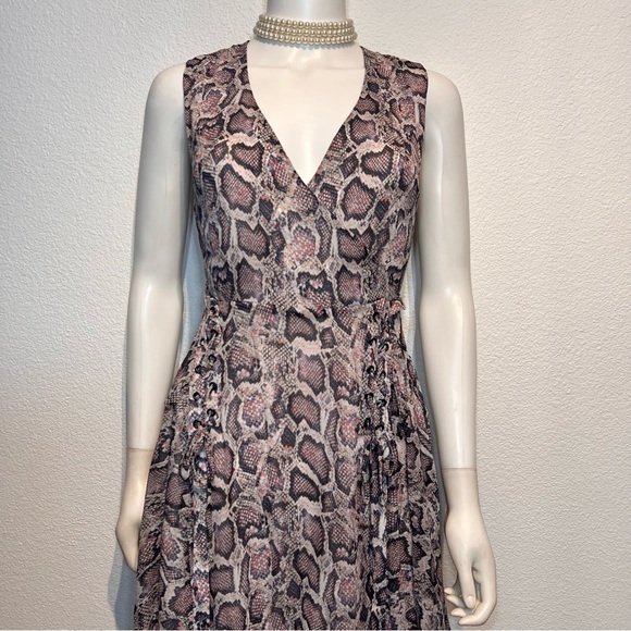 All Saints Miller Kukio Snakeskin Print Lace Ribbon Flare Dress - Picture 6 of 12